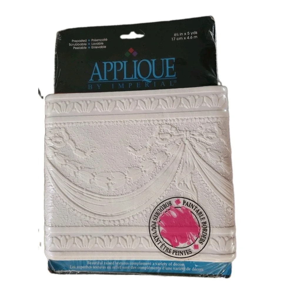 3/ SWAG & BOW Applique Paintable Imperial 5yd  Borders APC9056B New Old Stock